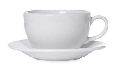 Ceramic cup and saucer isolated on white