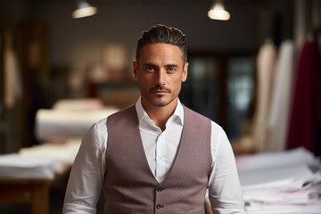 Obraz premium Male fashion designer in clothing store