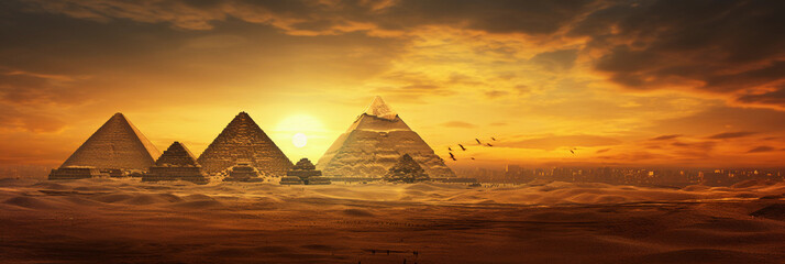 Egyptian Pyramids, ink splatter style, desert colors with pops of gold