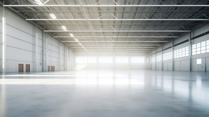 Empty Clean Warehouse Bright Light, Generative AI