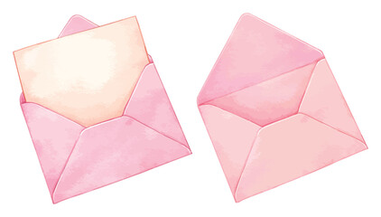 Open pink envelope  with letter blank paper watercolor vector
