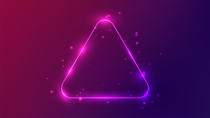 Neon rounded triangle frame with shining effects and sparkles