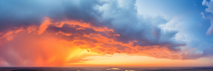 Fototapeta premium Vibrant sunrise, radiant beams of light piercing through cumulonimbus clouds, heavenly
