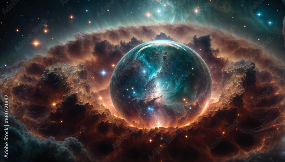 Poster exquisite and delicate planetary nebula, with intricate patterns and symmetrical structures - ai gen