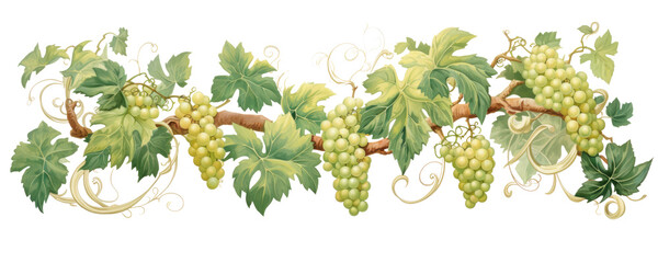 Green grapes on a grapevine, transparent background (PNG) - obrazy, fototapety, plakaty