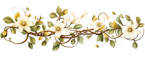 Obraz na płótnie Canvas Illustration of white flowers on a branch, transparent background (PNG)