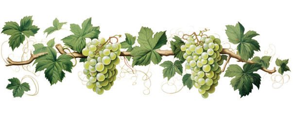 Green grapes on a grapevine, transparent background (PNG) - obrazy, fototapety, plakaty
