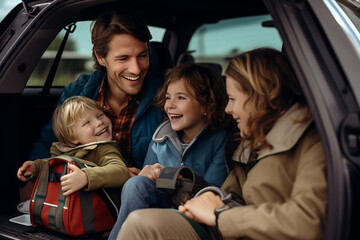 Family on a holiday road trip in car, concept of travel and tourism