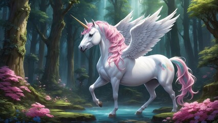 The unicorn is a legendary creature that has been described since antiquity as a beast with a single large, pointed, spiraling horn. 4K - 8K - 12K TV. Generative AI.