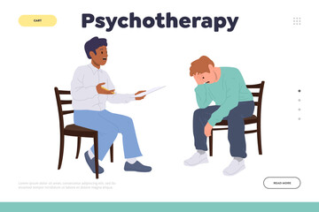 Psychotherapy online service landing page design template providing psychological aid for people
