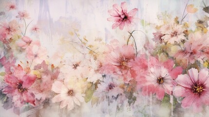 Meadow of wild flowers in summer. The beauty of the nature of the countryside on a sunny day. Field of flowers in rural landscape. Illustration for banner, card, postcard, poster, cover, presentation.