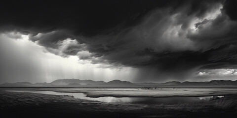 monochrome cloudscape, storm clouds gathering, dark and brooding atmosphere