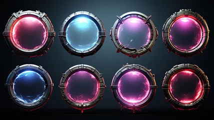 Deurstickers portal in game style glowing metal space frame © ТаtyanaGG