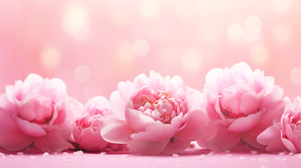 Delicate pink peonies on a blurred background