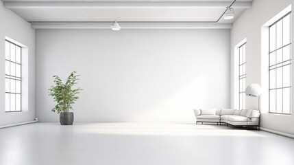 Simple Minimal White Studio Space with Couch, Generative AI