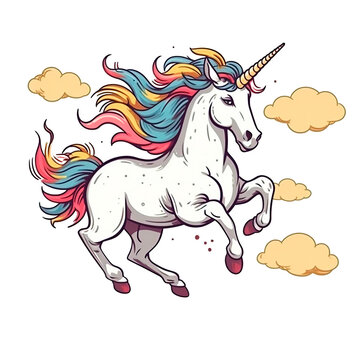 Unicorn with rainbow mane and horn