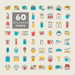 Milk, dairy products vector icon set