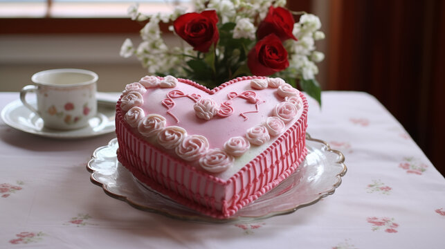 Images of Valentine Backgrounds with a Heart-Shaped Cake
