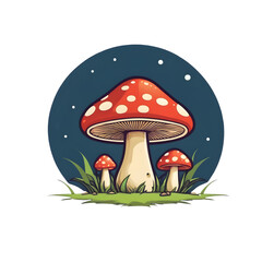 Captivating Forest Mushroom Scene for T-Shirt Design, Ideal for Print On Demand Merchandise, Featuring Enchanted Amanita Mushrooms Amidst Verdant Woodland Foliage
