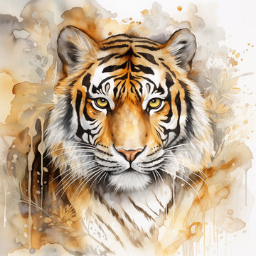 Portrait of a tiger in watercolor style. Artwork created with Generative Ai technology