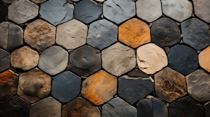 Abstract Pattern of Black, Gray, and Brown Hexagonal Tiles