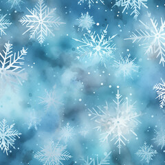 Fototapeta na wymiar Winter pattern with snowflakes. Watercolor Christmas background created with Generative Ai technology