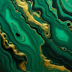 Fototapeta premium Malachite green marble background with gold foil waves. Abstract texture created with Generative Ai technology