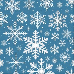 Fototapeta na wymiar White Snowflake Pattern. Blue Background. Holiday Season