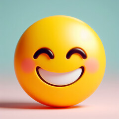 Fototapeta premium Grinning or smiling yellow emoji 3d style on the pastel background. ai generative