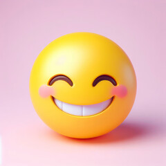 Grinning or smiling yellow emoji 3d style on the pastel background. ai generative