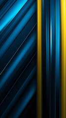 Dark glossy texture background of blue lines and yellow stripes