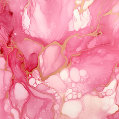 Abstract marble wall background with pink and gold splashes. Watercolor pattern created with Generative Ai technology