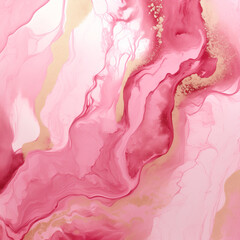 Abstract marble wall background with pink and gold splashes. Watercolor pattern created with Generative Ai technology