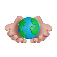 International Volunteer Day. Volunteer hands hold The Earth. 3D vector render icon
