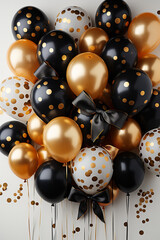 Golden and black decorations for the party on white backgroud