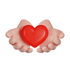 International Volunteer Day. Volunteer hands hold a heart. 3D vector render illustration