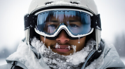 Fototapeta na wymiar Excited Snowboarder on Snowy Slope