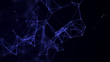 Glitch blue network connection technology. Abstract structure backdrop with points and lines. Big data visualization. 3D rendering.