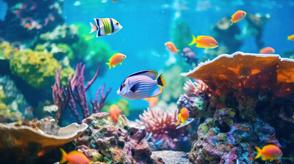 Fototapeta na wymiar Colorful fish swimming in an aquarium.