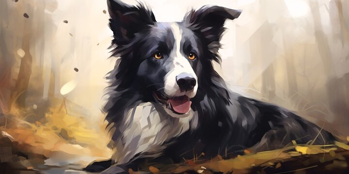 border collie dog design and wallpaper for free, multi-panel compositions, character studies, digital painting