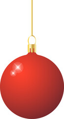 Simple Flat illustration of red christmas ball with sparkles on transparent background for stickers, decorations etc