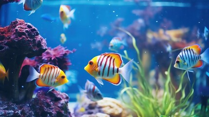 Obraz na płótnie Canvas Colorful fish swimming in an aquarium.