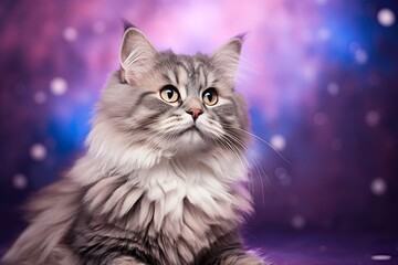 Studio shot capturing cat on vibrant backdrop