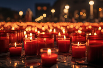 A candlelight vigil held to honor those affected by HIV/AIDS. Concept of remembrance and support....