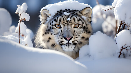 Fototapeta na wymiar snow tiger in the winter with the snow