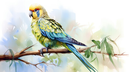 Lively parakeet, feathers soft, chirping AI generative	