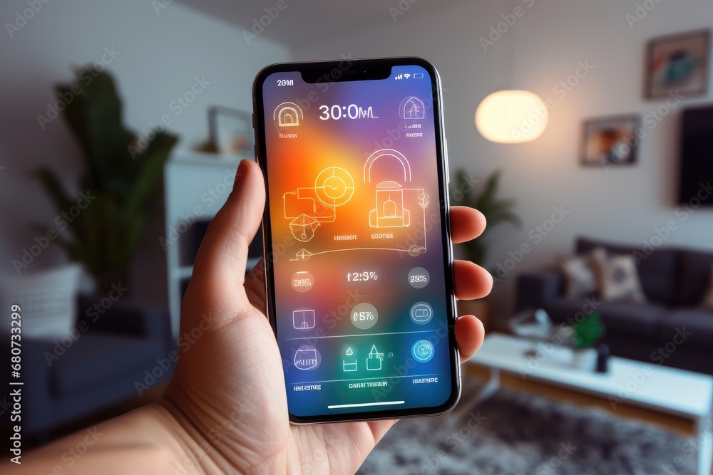Poster close-up of person managing smart devices with user-friendly smartphone app