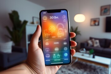 Close-Up of Person Managing Smart Devices with User-Friendly Smartphone App