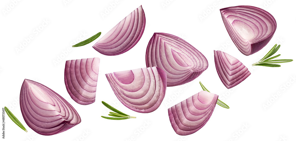 Wall mural sliced red onion isolated on white background with clipping path