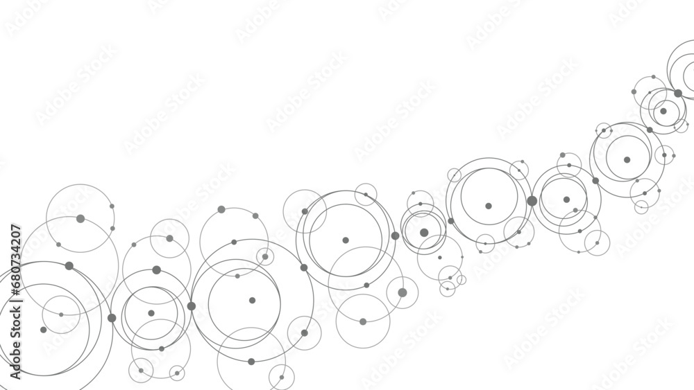 Poster Technology abstract background. Abstract geometric background. Connected circles. Network of circles.